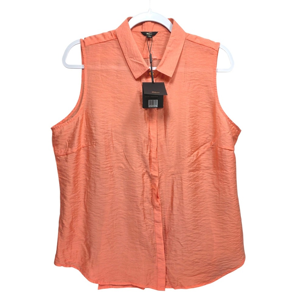 New Milano Peach‎ Bud Button Down Shirt Top Large Textured Collared Sleeveless